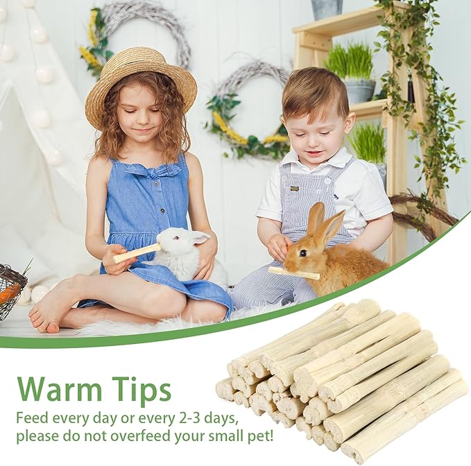 PEASUG 300g Sweet Bamboo Chew Sticks for Rabbits, Natural Bunny Chinchilla Chew Sticks Toys, Small Animal Teeth Grinding Toys and Molar Treats for Chinchilla, Guinea Pigs, Squirrel, Hamster-Mewly Pet