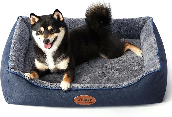 Orthopedic Dog Beds for Medium Dogs, Durable Egg Crate Foam Sofa Dog Bed wit Washable Removable Cover,Waterproof Lining,Pet Bed for Large Dogs (Navy Blue-Velvet, 26.4" L x 21.7" W x 6.2" Th)-Mewly Pet