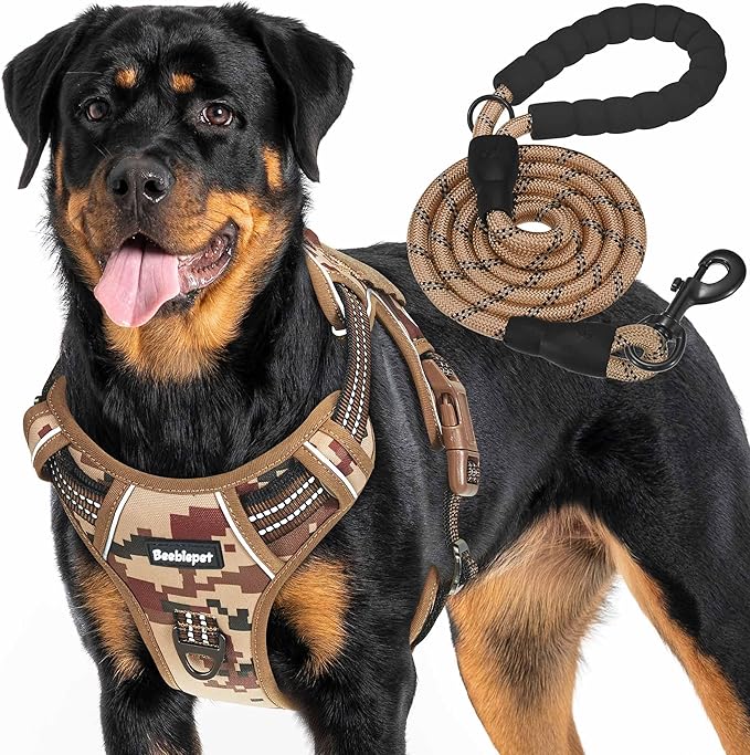 Heavy Duty Tactical Dog Harness for Large Dogs, No Pull Adjustable Pet Harness Reflective Service Training Easy Control Pet Vest Military K9 Working Dog Harnesses-X- Large, Desert Camo-Mewly Pet