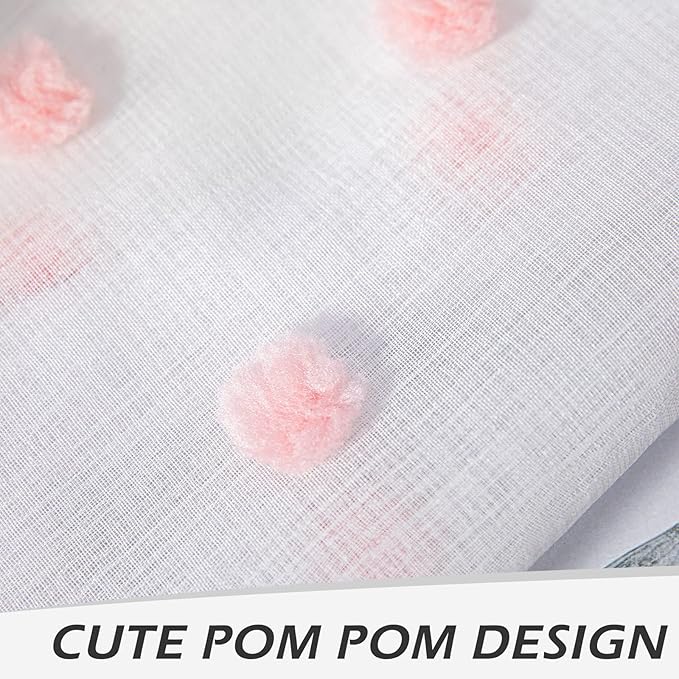 MYSKY HOME Pom Pom Sheer Curtains for Girls Bedroom Pink Curtains for Nursery 84 Inch Long Living Room Curtains 2 Panels Light Filtering Rod Pocket Semi Window Drapes 52 x 84 inch
