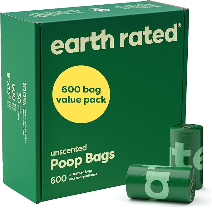Earth Rated Dog Poop Bags Value Pack, Leak-Proof and Extra-Thick Pet Waste Bag for Big and Small Dogs, Refill Rolls, Unscented, 600 Count-Mewly Pet