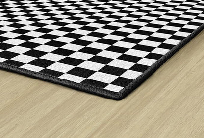 Flagship Carpets Schoolgirl Style Black and White Checkerboard Educational Area Rug for Kids Room Seating Décor, Children's Classroom, Play Carpet for Teaching and Playroom, 5' x 7'6"