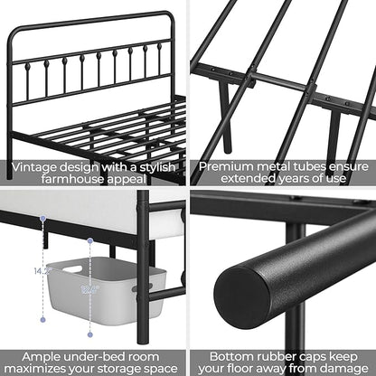 Yaheetech Classic Metal Platform Bed Frame Mattress Foundation with Victorian Style Iron-Art Headboard/Footboard/Under Bed Storage/No Box Spring Needed/King Size Black