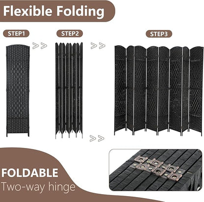 Room Divider 8 Panel Folding Privacy Divider 6 Ft Indoor Wall Divider Portable Partition Wood Screen, Black