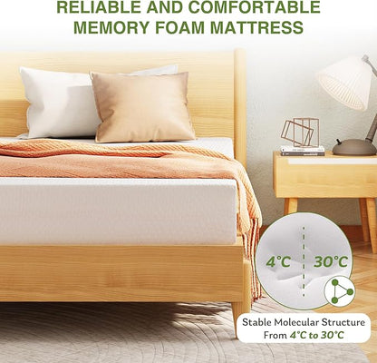 EGOHOME 8 Inch Queen Mattress, Memory Foam Mattress in a Box with Cooling Green Tea Gel, Relieve Pressure with Medium Firm Support, CertiPUR-US Certified, 80''L x 60''W, White