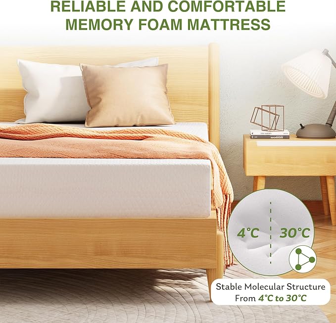 EGOHOME 10 Inch Queen Mattress, Memory Foam Mattress in a Box with Cooling Green Tea Gel, Relieve Pressure with Medium Support, CertiPUR-US Certified, 80''L x 60''W, White
