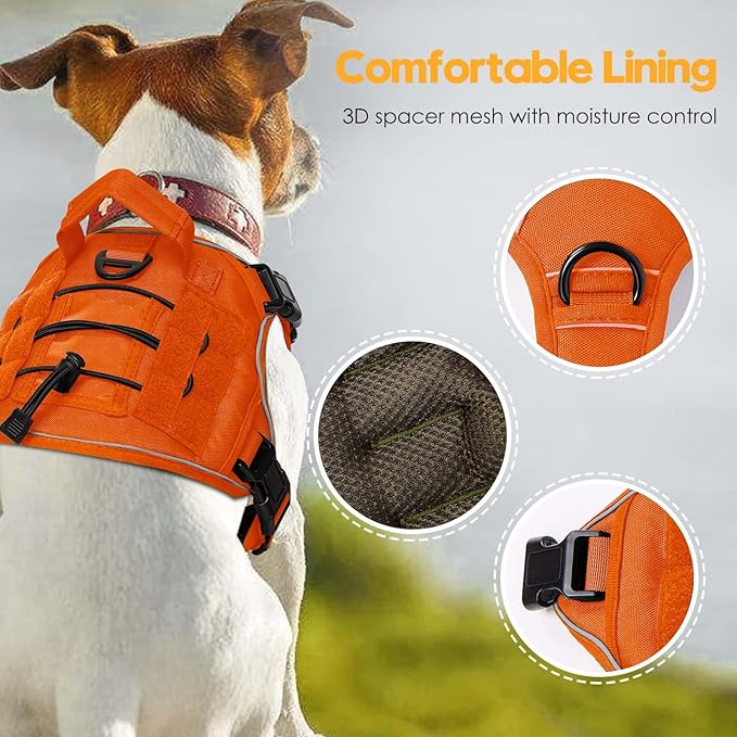 Heavy-Duty Tactical Dog Harness for Large Dogs, No Pull Adjustable Reflective Pet Vest with Molle System, K9 Military-Grade Control for Service Training, Outdoor & 10+ Breeds, Orange, Large-Mewly Pet