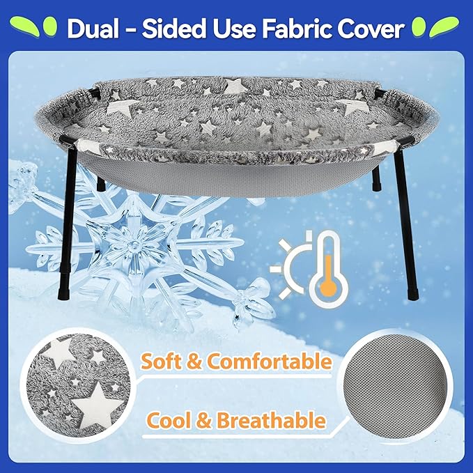 Elevated Cat Bed, Glow-in-The-Dark Fabric Cat Hammock Bed for Large Indoor Cats, Machine Washable & Breathable Cover, Tool Free Easy Assembly, up to 66Lbs (Gray, L)-Mewly Pet