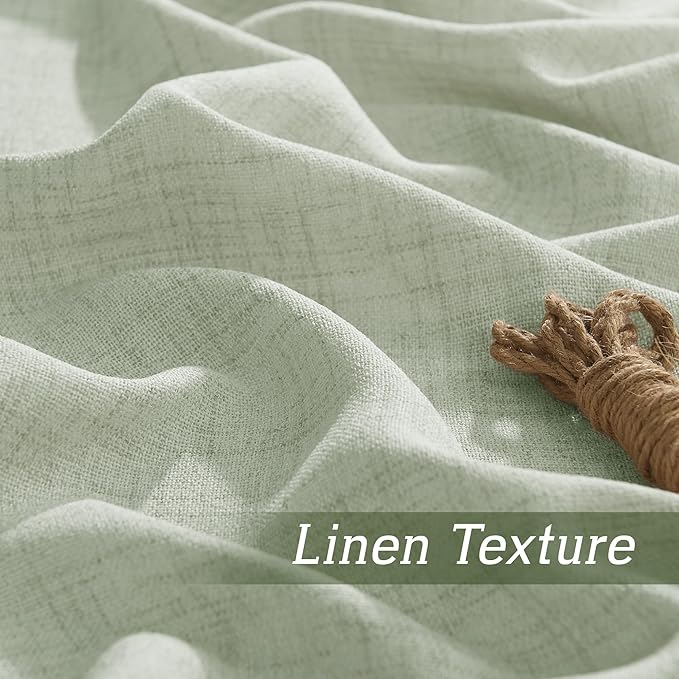 RYB HOME Linen Sheer Curtains and Drapes for Living Room and Dining Room 108 inches Length, Breathable Weave Textured/Rod Pocket Semi Sheer Curtains, Sage Green, W 52 x L 108 inches, 2 Panels Set