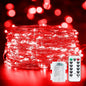 33Ft 100 LED Outdoor String Lights, Red Fairy Lights Battery Operated with Remote, Waterproof Twinkle Lights for Bedroom Dorm Patio Tapestry Backyard Garden Party Indoor Valentine's Day Decoration