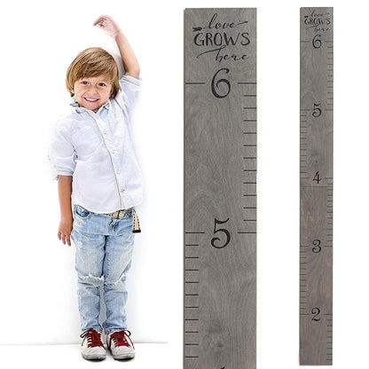 HEADWATERS STUDIO Wooden Growth Chart for Wall - Height Growth Chart for Kids, Kid Height Wall Chart, Height Measurement for Wall, Height Chart for Kids - Love Grows Here, Skinny Grey (63""x5.75"")