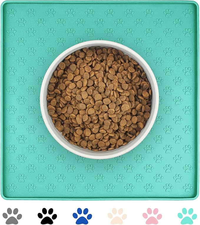 Ptlom Pet Placemat for Dog and Cat, Waterproof Non-Slip Silicone Feeding Bowl Mat Prevent Food and Water Overflow, Puppy Dish Feeder Fountain Trays Suitable for Medium and Small Pets, Green-Mewly Pet