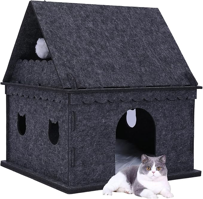 2-Tier Indoor Cat Apartment，Cozy Pet Cat Bed, Hideaway, and Sturdy Cat Castle for Multiple and Large Cats-Mewly Pet