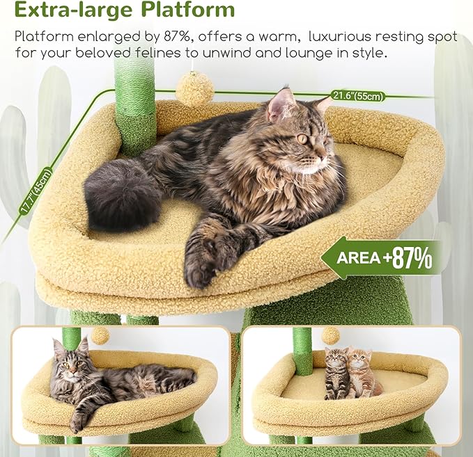 Globlazer Cactus Giant Cat Tree, 83 inch Cat Tree for Indoor Cats Large Adult, XXL Cat Tower with 9 Scratching Posts for 20lb+ Heavy Duty Large Adult Cats, F83, Green-Mewly Pet