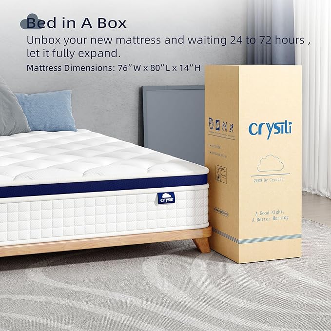 King Mattress 14 Inch - Hybrid Mattress Bed in a Box, Medium Firm Support, Pressure & Pain Relief for All Sleepers, CertiPUR-US Certified, Fiberglass-free, Reinforced Edge Support, Motion Isolation