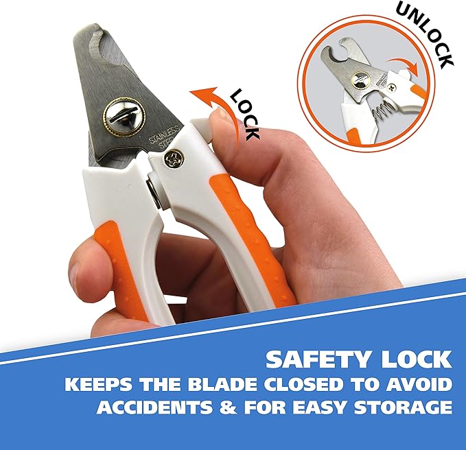 WAHL Pet Nail Clipper for Cutting Dog, Cat, & Animal Claws with Razor Sharp Stainless Steel Blades & Protective Safety Guard Locks for Safe Claw Care – Model 858448-Mewly Pet