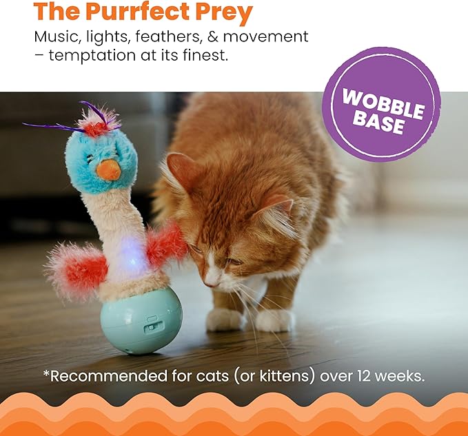 Catstages Electronic Dancing Ostrich Interactive Cat Toy, Wobbles and Plays Music, Battery Powered, Plush, Blue-Mewly Pet