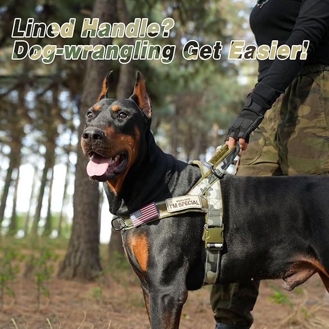 Forestpaw No Pull Dog Harness - Soft Flannel Padded Tactical Dog Vest Harness with Quick Release Buckle, Adjustable Reflective Pet Harness for Medium Dogs Walking Training,Green Camouflage M-Mewly Pet