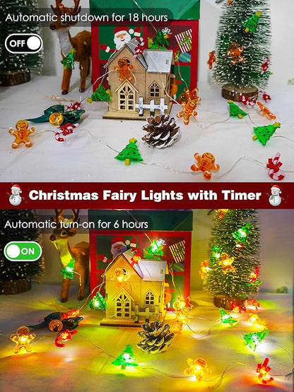 Christmas String Lights Decoration, 10ft 30LED Christmas Tree Gingerbread Man Candy Cane Fairy Lights Battery Operated with Remote, 8 Modes & Timer, Twinkle Light for Home Party Indoor Outdoor Decor