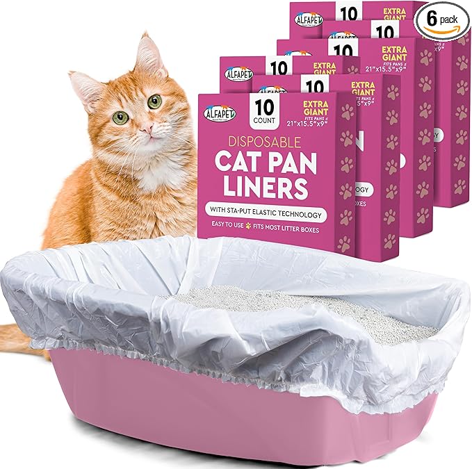 Cat Litter Box Liners Alfapet heavy duty Extra Giant 60 Count - Tear-Resistant Cat Litter Bags - Waterproof Litter Liners - Fits Litter box Pan Sizes XL, Giant, X-Giant, 37" x 18", 20 lb Capacity-Mewly Pet