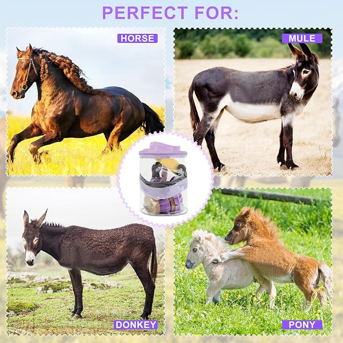 9 Pieces Grooming Kit with Tote Bag, Sweat Scraper, Sponge, Hoof Pick, Curry Comb for Horse Riders Beginners (Purple)-Mewly Pet