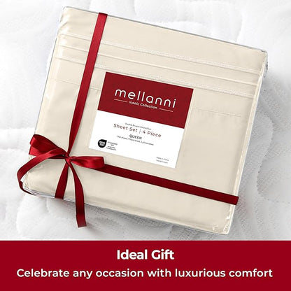 Mellanni Split King Sheets Set - 5 PC Iconic Collection Bedding - Hotel Luxury, Extra Soft, Cooling Bed Sheets - Wrinkle, Fade, Stain Resistant (Split King, Golden Ivory)