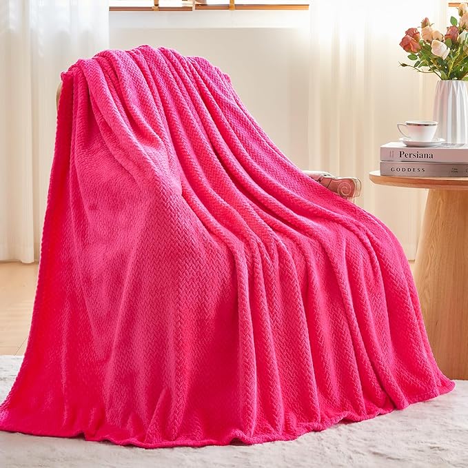 NEWCOSPLAY Super Soft Throw Blanket Dark Rose Red Premium Silky Flannel Fleece Leaves Pattern Lightweight Bed Blanket All Season Use (Dark Rose Red, Throw(50"x60"))