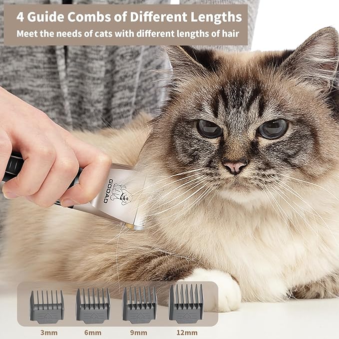 Cat Clippers for Matted Hair, Cat Grooming Kit, Cordless Cat Shaver for Long Hair, Low Noise Paw Trimmer, Cat Hair Trimmer for Grooming,Quiet Pet Hair Clippers Tools for Cats Dogs (Gold)-Mewly Pet