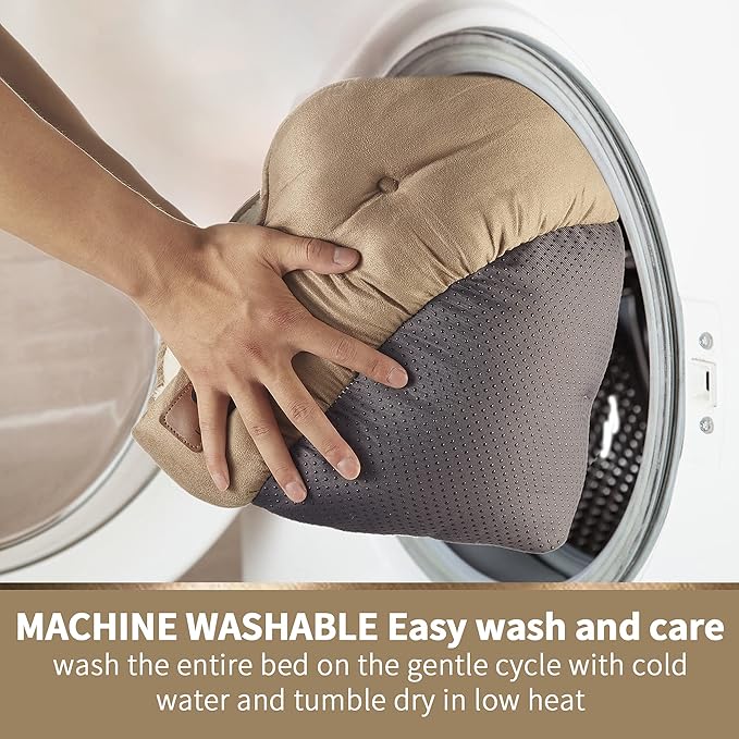 Asvin Medium Dog Bed for Medium Dogs, Cat Beds for Indoor Cats, Pet Bed for Puppy and Kitty, Extra Soft & Machine Washable with Anti-Slip & Water-Resistant Oxford Bottom, Light Brown, 25 inches-Mewly Pet