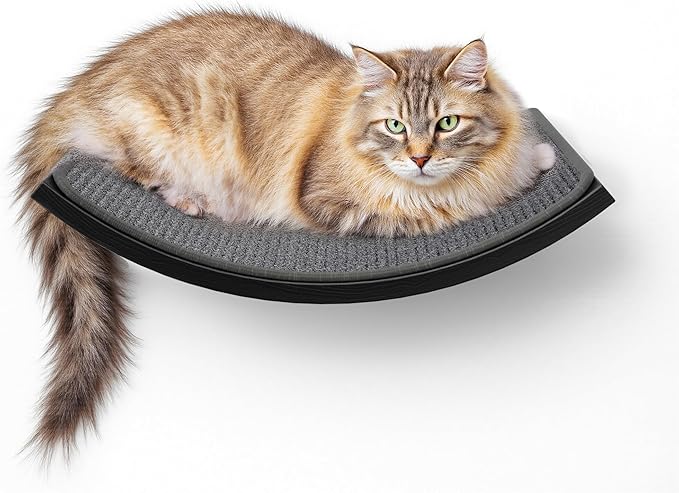 Wall Mounted Curved Cat Hammock with Grey Sisal Pad – Scratch-Friendly Cat Nest Perch for Wall – Large Floating Bed for Indoor Cats-Mewly Pet