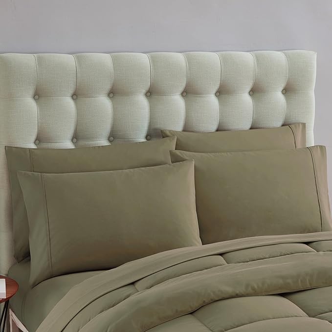 Sweet Home Collection 5 Piece Comforter Set Bag Solid Color All Season Soft Down Alternative Blanket & Luxurious Microfiber Bed Sheets, Sage, Twin