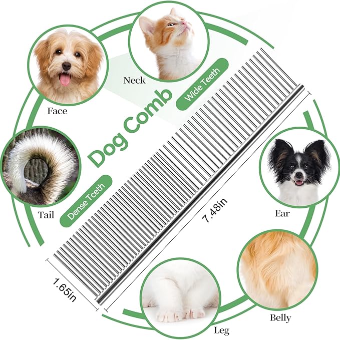 Dog & Cat Brush,Pet Grooming Kit 4PCS- Dog Brush for Shedding| A Pair Pet Hair Removal Gloves| Metal Comb for dog.Removes Undercoat, Loose Hair, Tangled, Dirt and Massages. All hair Types-Mewly Pet