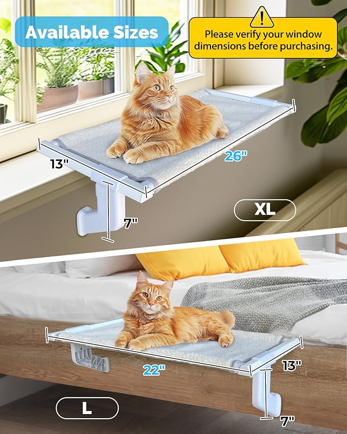 Heavy-Duty Cat Window Sill Perch All-Metal Frame Supports up to 120 lbs – Durable, Easy-to-Assemble Cat Window Hammock for Large Cats and Multiple Cats (L 1PC)-Mewly Pet