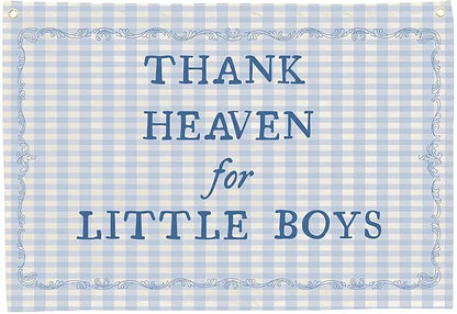 Christian Bible Verse Scripture Rectangular Banner Flag Wall Sign Decor Gift for Baby Boy-Nursery Baby Room Bedroom Decor-Baby,Shower Birthday Christmas Gift-Thank Heaven for Little Boys