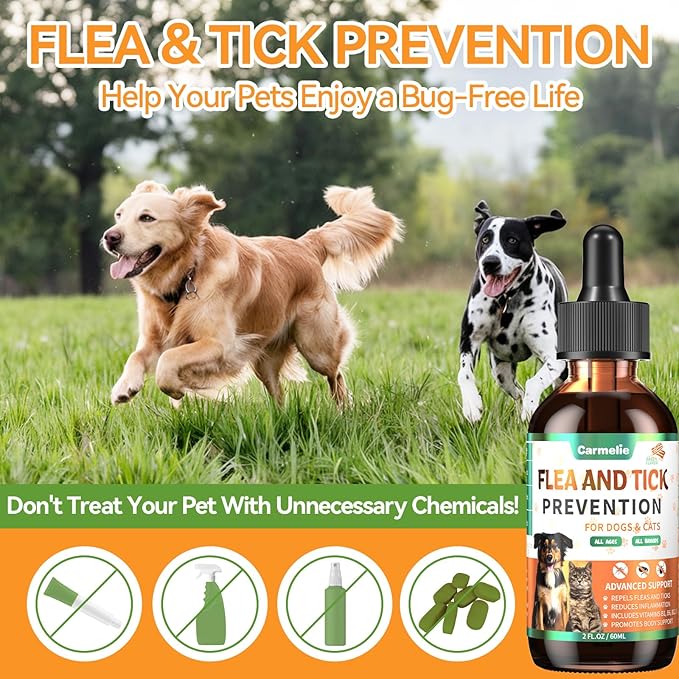 Oral Flea and Tick Support for Dogs and Cats, Natural Dog Flea and Tick Defense, Cat Flea Drops Supplements with Vitamin for Pets - All Breeds and Ages - Bacon-Mewly Pet