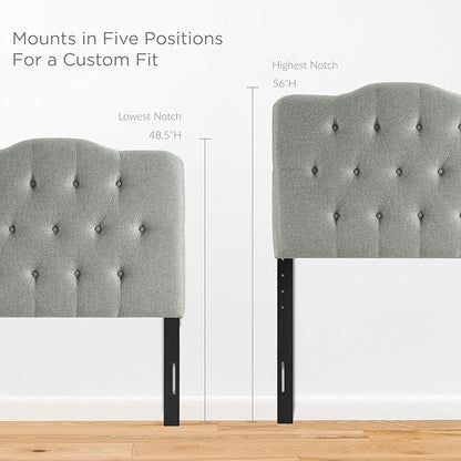 Modway MOD-5160 Annabel Tufted Button Linen Fabric Upholstered Twin Headboard in Gray