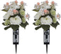 White Artificial Flowers for Cemetery: 2 Pcs Peony Grave Flower Bouquets for Cemetery Decorations - Outdoor Gravesite Flowers with Vase