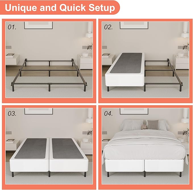 7 Inch Queen Box Spring, Split Design for Easy Setup in Apartments, Heavy Duty Steel Frame, Non-Slip Mattress Base Fabric Cover, Noise Free