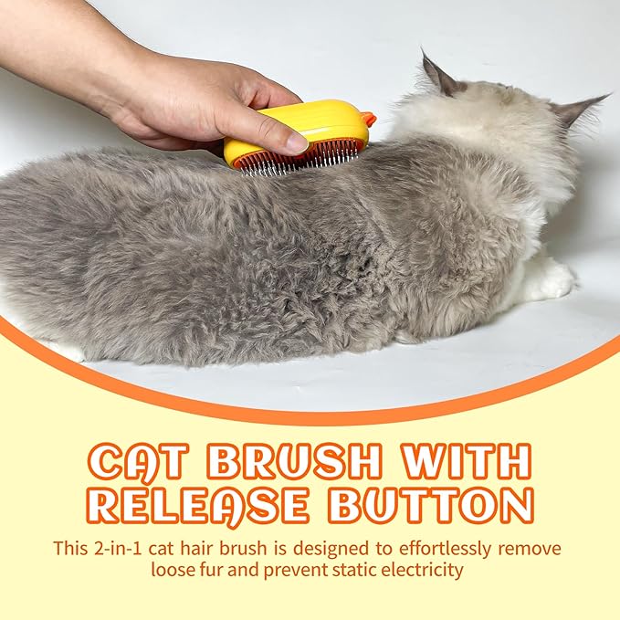 3-in-1 Rechargeable Steam Brush for Cats & Dogs - Anti-Static Spray Pet Grooming Brush with Warm Mist Massage, Hair Shedding Control, Detangling Comb & Cleaning Tool for Effective Deshedding-Mewly Pet