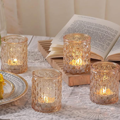12pcs Gold Votive Candle Holders- Tealight Candle Holder for Table Centerpiece, Glass Candle Holder for Wedding Table Decor, Home Decor and Party Decor
