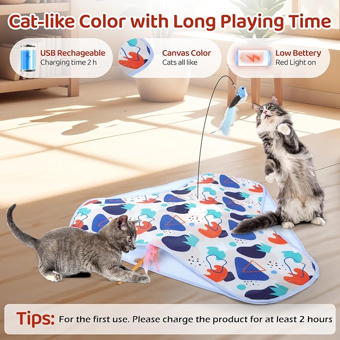Interactive Cat Toys, Rechargeable Hide and Seek Cat Toys, Durable Stable Base Touch Activated Kitten Toy with Bird Cat Wand, Waving Concealed Feather Exercise Toy for Indoor Bored Cats/Kitten-Mewly Pet