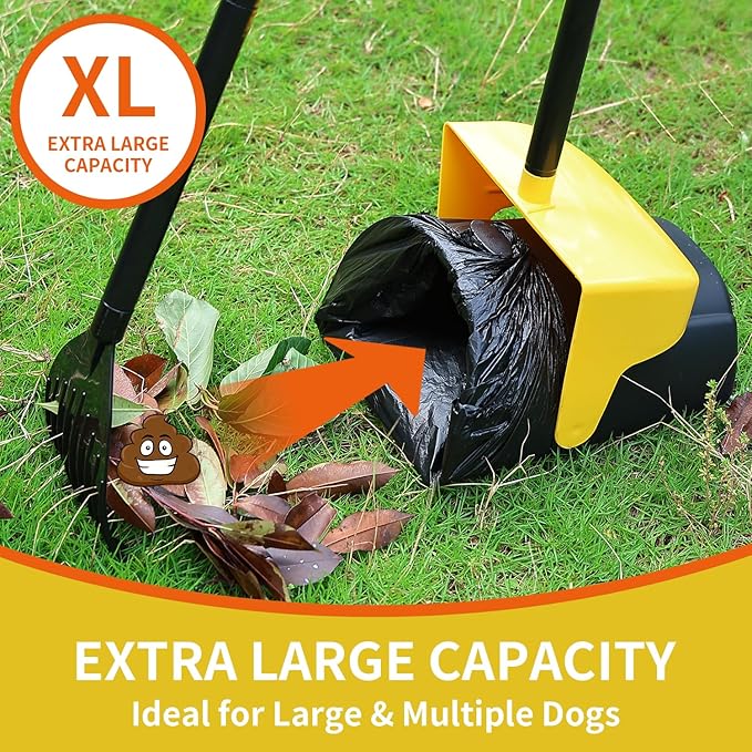 Pooper Scooper Large Swivel Bin & Rake with 160 Waste Bags,Heavy Duty Dog Pooper Scooper with Bag Attachment for Large Small Dogs, Long Handle Poop Scooper with Lid for Yard, Grass, Gravel (Yellow)-Mewly Pet