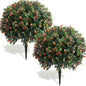 Yunlly Set of 2 Artificial Boxwood Topiary Ball Tree Fake Bushes Shrubs Outdoor Faux Plant with Ground Spike Flowers UV Resistance Greenery for Front Porch Garden Patio Indoor(Orange,27x18inch)