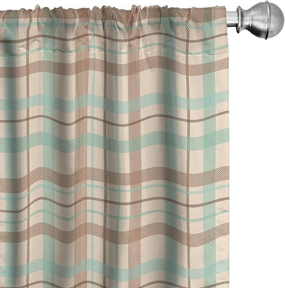 Ambesonne Plaid Window Curtains, Scottish Country Style Tartan with Abstract Design Diagonal Striped Lines, Lightweight Decor 2-Panel Set with Rod Pocket, Pair of - 28" x 84", Mint Green