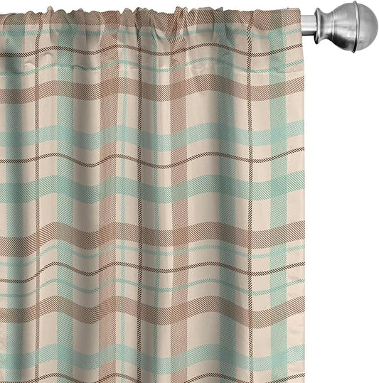 Ambesonne Plaid Window Curtains, Scottish Country Style Tartan with Abstract Design Diagonal Striped Lines, Lightweight Decor 2-Panel Set with Rod Pocket, Pair of - 28" x 84", Mint Green