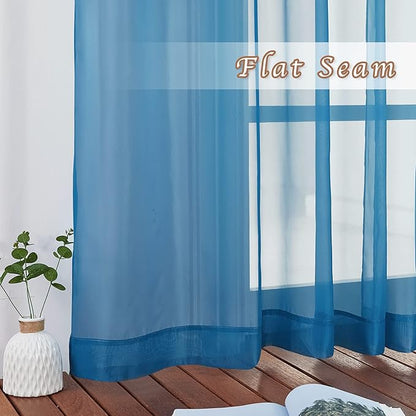 NICETOWN Sheer Curtains for Bedroom Windows 84 inch Length, Grommet Casual Voile Sheer with Light Filter Window Treatments for Nursery/Living Room, Turquoise, Set of 2, 54" Wide