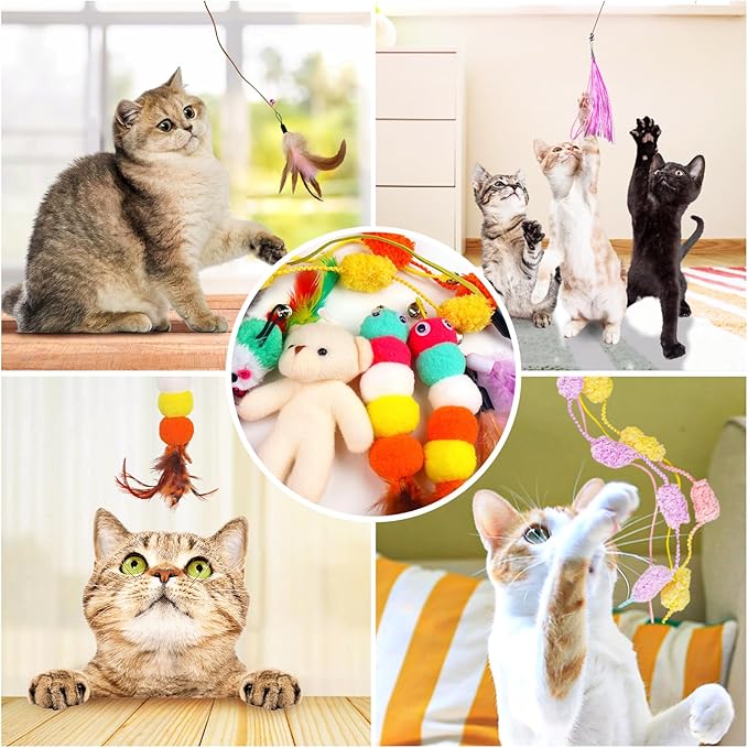 Cat Feather Wand Replacement - 12 PCS Toy Refills and Attachments for Cat Toys-Mewly Pet