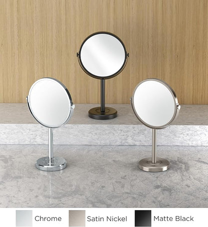 Gatco 1386MX Latitude II Makeup Mirror, Matte Black | Counter Top Makeup Mirror, 3X Magnification, Rotates 360 Degrees