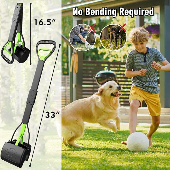 33" Pooper Scooper 2 Pack, XL Tall Handle No Touch Dog Pooper Scooper for Large Small Dogs, Durable Spring & Lightweight, Large Pooper Scooper for Dogs Heavy Duty, Foldable Dog Poop Pick Up Tool-Mewly Pet