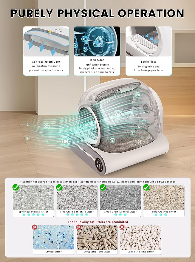 Automatic Litter Box, Upgraded Robot Self Cleaning Litter Box for Multiple Cats, 65L+9L Extra Large, Features Negative ion Sterilization and Deodorization, APP Control, 3 Rolls Litter Bag Liners-Mewly Pet